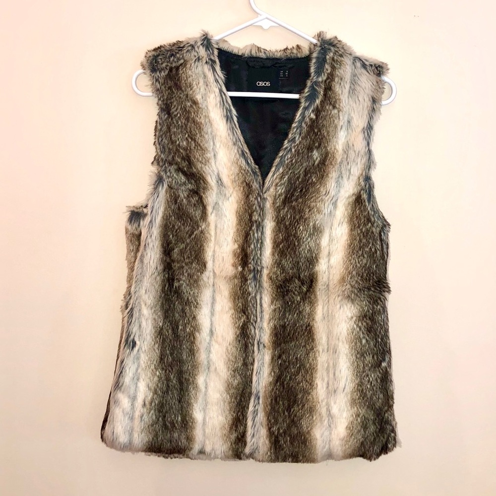 ASOS faux fur striped cream/brown vest